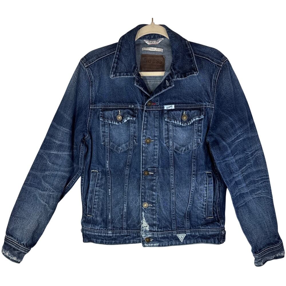 Guess Dillon Jean Jacket, Men's, Wild Horses on Back, Medium, Denim